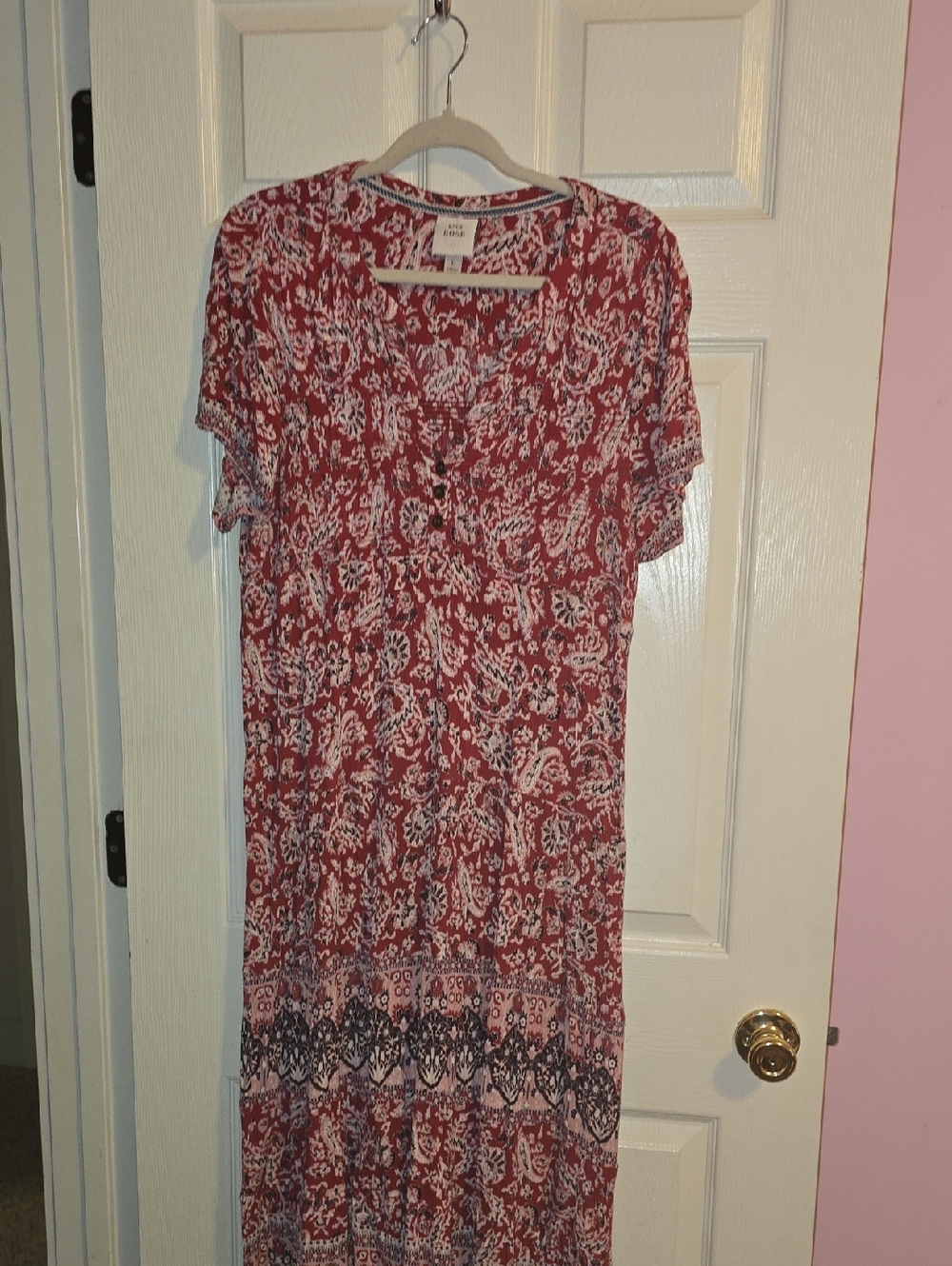 Knox Rose Red and White Paisley Maxi Dress with Border Trim